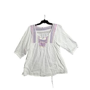 J&L Paris Women Light White Sz L Top 3/4 Sleeve 100% Cotton Pre-Owned Made Italy